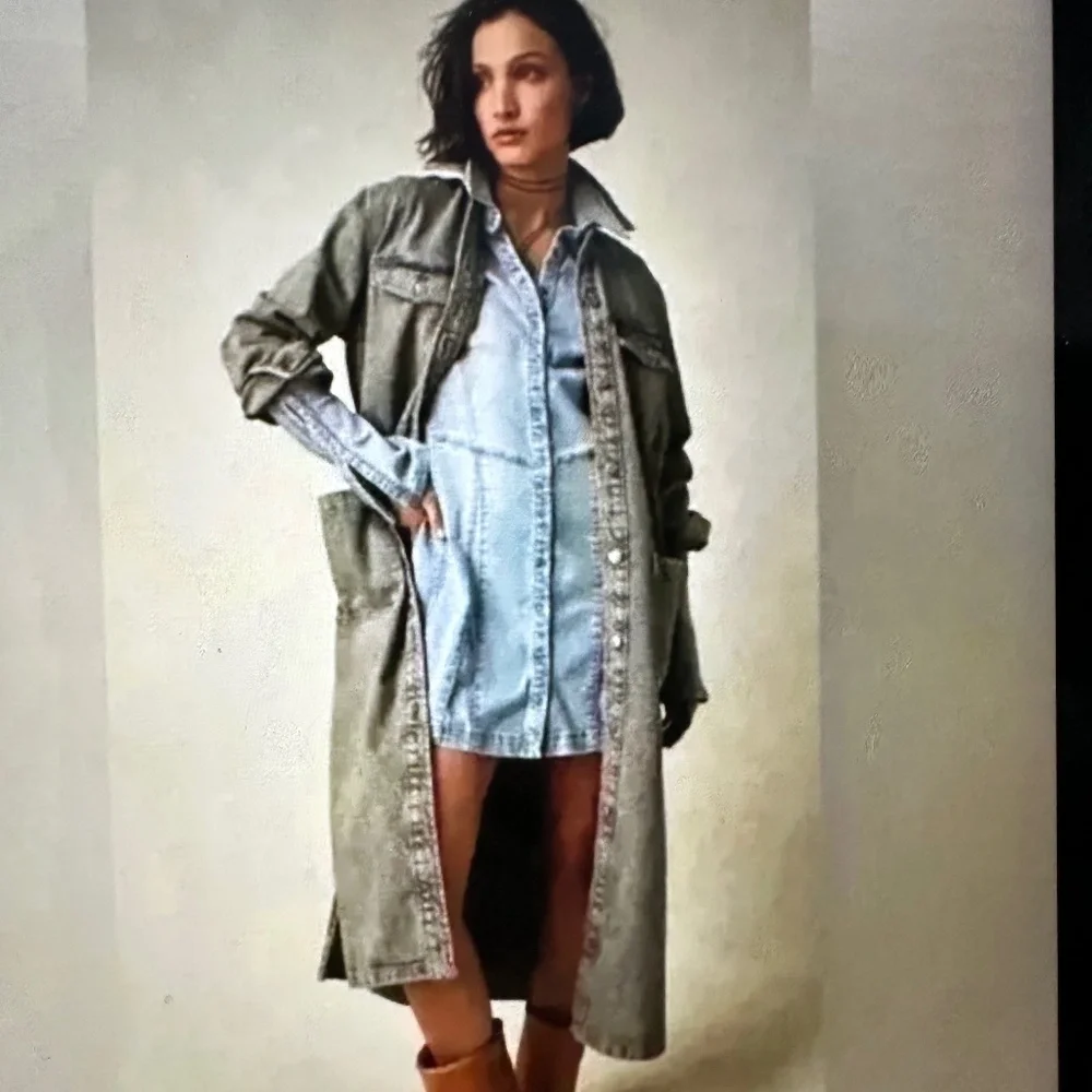 Free people “Ana Lou Distressed Denim Duster - Picture 1 of 8
